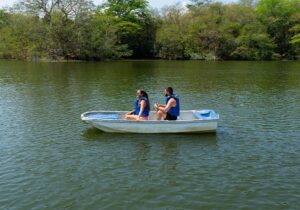 Pareja disfrutando en bote de remo