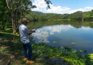 Hombre practicando pesca